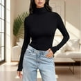 thumbnail image 2 of Ladies Tops And Blouses Solid Color High Neck Regular Long Sleeve Crewneck T Shirt Womens Clothes, 2 of 7