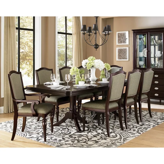 Traditional Dining Set 9pc Extendable Table 2 Arm Chairs 6 Side Chairs Classic Dark Cherry Finish Wooden Furniture