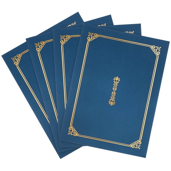 GOOHOCHY 4 Pcs A4 Certificate Holder Hot Stamping Diploma Cover Document Cover for Letter-Sized Award Certificates - 30.5x22.5cm (Navy Blue)