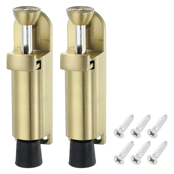 Uxcell 2 Pack Kickdown Door Stop, Spring Loaded Telescopic Door Stopper, Adjustable Door Locks Holder for Distance From the Ground 25mm/0.98", Gold