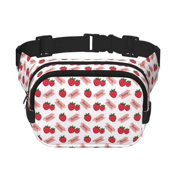 Honeii Strawberry Print Square Double Layer Waist Bag,Waist Belt Bag Fashion Fanny Women and Men,For Travel Running Hiking Walking