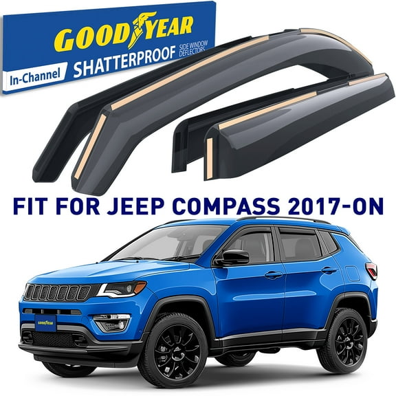 Goodyear Shatterproof in-Channel Window Deflectors for Jeep Compass 2017-2025, Rain Guards, Window Visors for Cars, Vent Deflector, Car Accessories, 4 pcs - GY003470