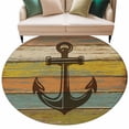 thumbnail image 6 of Nautical Anchor Round Rug 8ft Washable Circle Rugs Non Slip Farmhouse Vintage Old Wooden Grain Large Area Rug Indoor Floor Carpet for Bedroom Kitchen Living Room Home Office Dining Room Nursery, 6 of 8