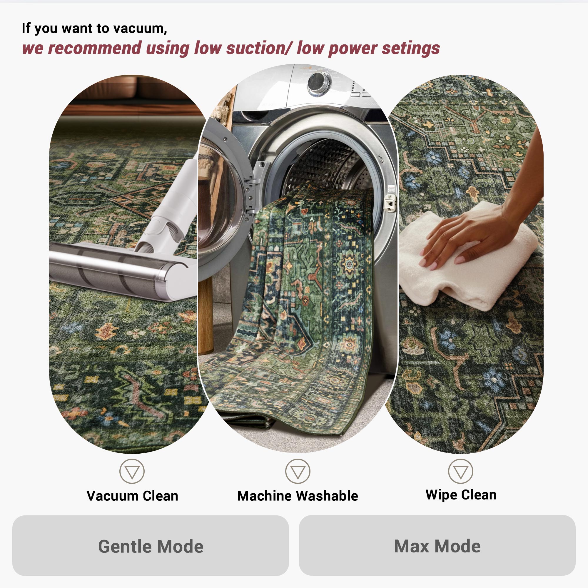 Kokia 9x12 Vintage Oriental Area Rug for living Room, Dark Green Low Pile Stain Resistant Non-Slip Washable Rug for Bedroom with Distressed Medallion Pattern