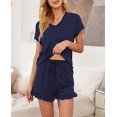 thumbnail image 2 of Pyjama pour Femmes Manches Courtes Ensemble de Pyjama Doux Col en V Haut et Shorts Ensemble de Pyjama Bleu Marine 2TG, 2 of 5