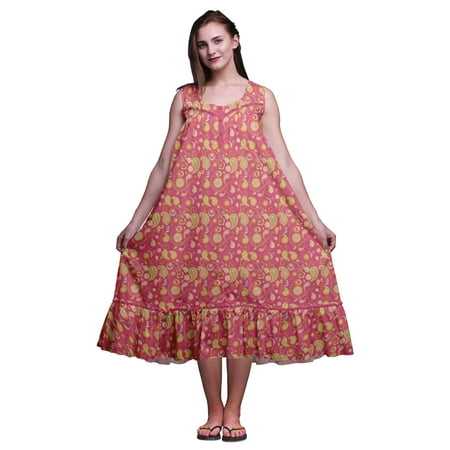 

Bimba Pink12 Paisley Mandala & Cotton Nightgowns For Women Mid-Calf Printed Sleepwear Night Dress Small