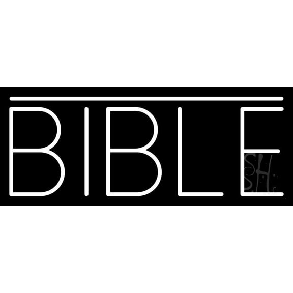 White Bible LED Neon Sign 13" Tall x 32" Wide - inches Black Square Cut Acrylic Backing, with Dimmer - Premium built indoor Sign for Home décor, Event, Religious place, Store interior, Office.