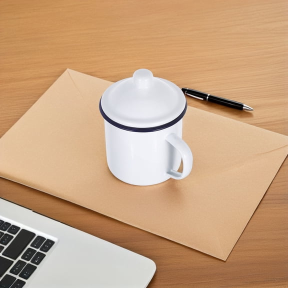 HONMEET White Enamel Coffee Mug with Lid and Handle, Camping Travel Hiking Outdoor Drinkware