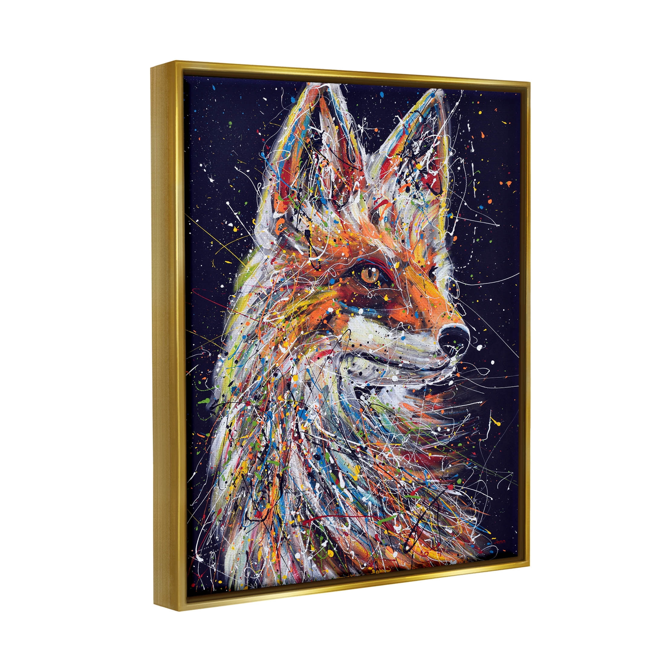 Contemporary Fox Urban Splatter Animals & Insects Painting Metallic Gold Framed Art Print Wall Art
