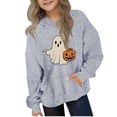 thumbnail image 3 of ZVAVZ Boys Girls Halloween Hoodie with Kangaroo Pocket Ghost Graphic Hooded Sweatshirt Cute Pumpkin Printed Pullover Tops Gray 4 Years, 3 of 5