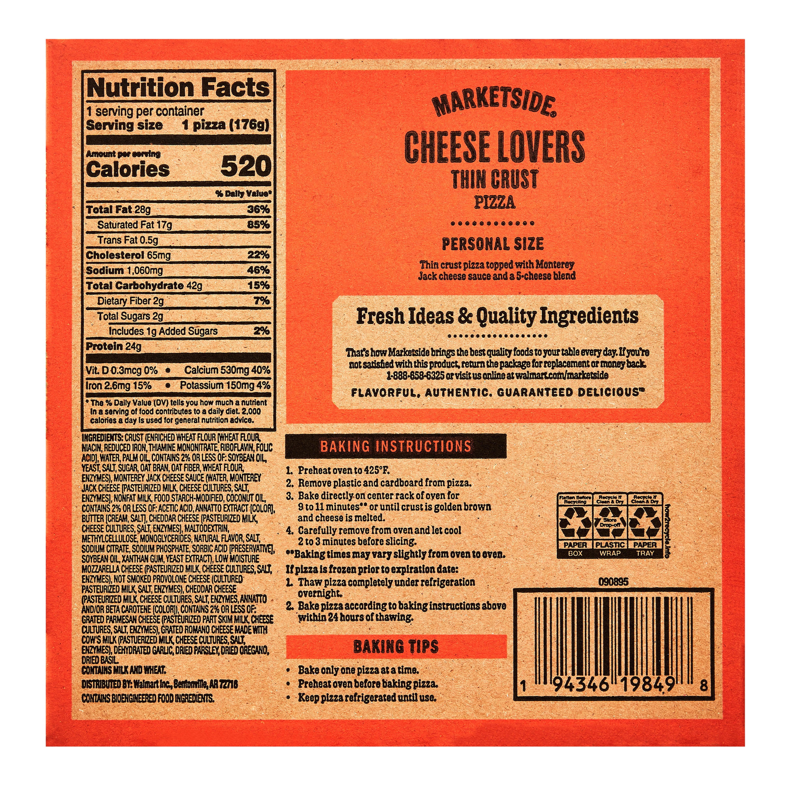 Marketside 7" Thin Crust Cheese Pizza, 6.2 oz, White Sauce, Refrigerated