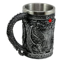 Large Silver Celtic Twin Dragon Fire Drakes Coffee Mug Beer Stein Tankard 14oz