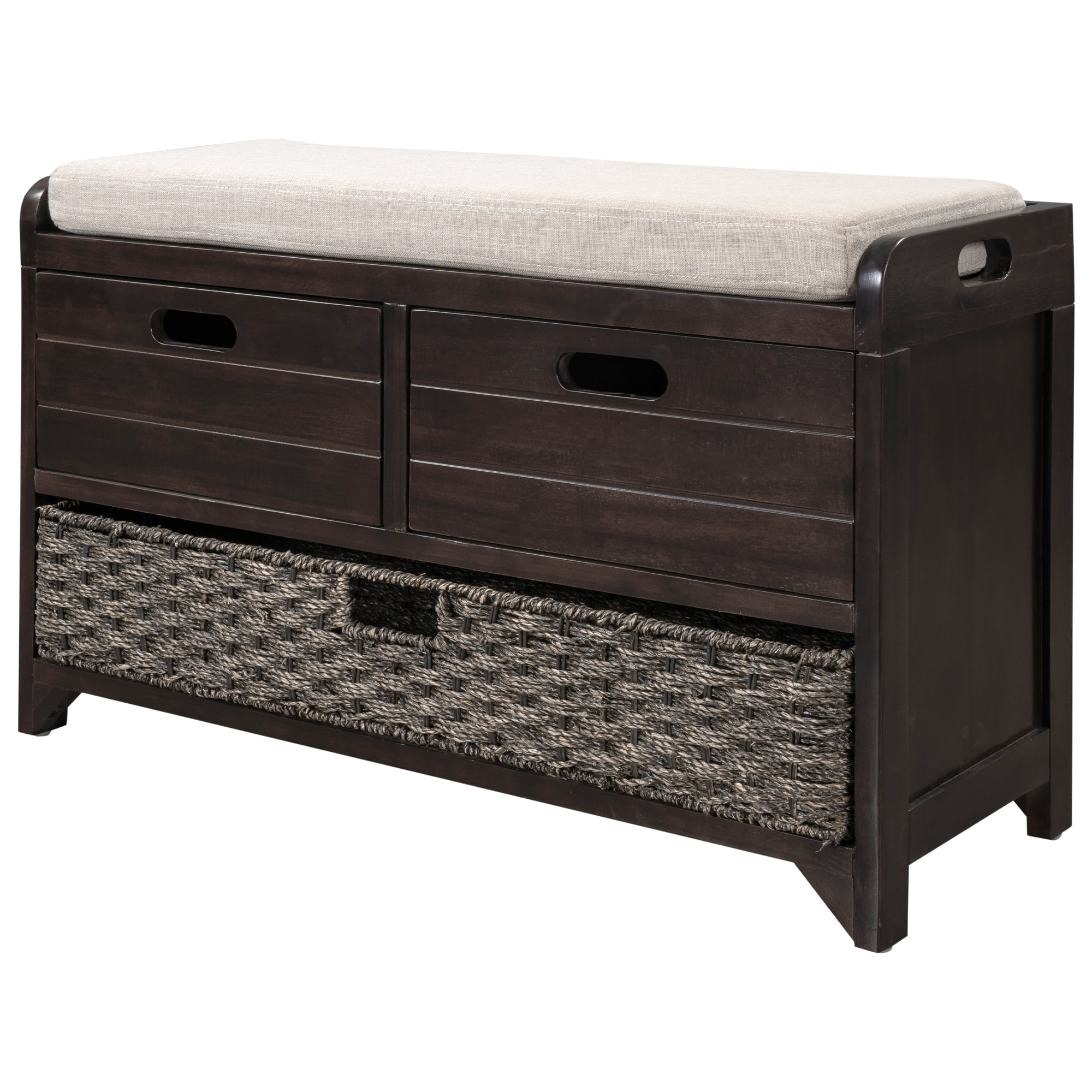 Aukfa Wood Storage Bench with Removable Basket and 2 Drawers for Entryway - Espresso