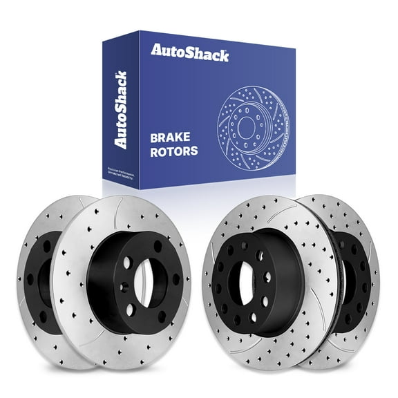 AutoShack Front Vented & Rear Solid Drilled & Slotted E-Coated Brake Rotors 4-PC Set Replacement for 2005-2010 Volkswagen Jetta 2007-2009 Volkswagen Jetta City ShadowGuard