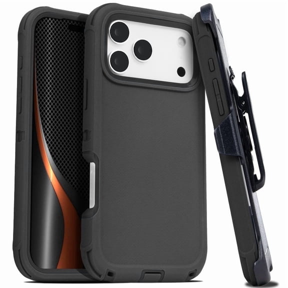 For iPhone 17 Pro Case With Belt Clip, Kickstand, Shockproof Dust/Drop Proof 3 in 1 Full Body Rugged Heavy Duty Durable Cover Black