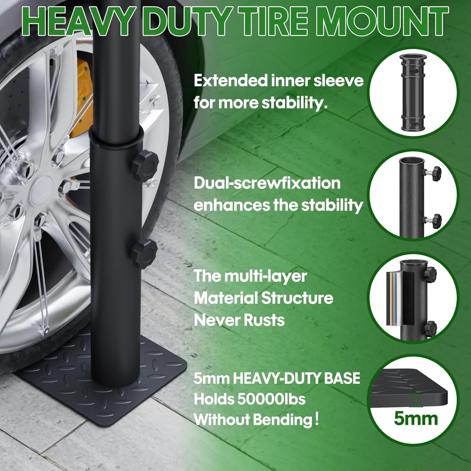 RV Telescoping Flag Pole Kit, 20 FT Heavy Duty Tailgate Flag Pole and Tire Mount Base Kit, Portable Flag Pole for Camping, Outdoor Tailgating, Party, Trailer