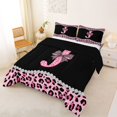thumbnail image 2 of Manfei Leopard Print Letter J Bow Queen Comforter Set, Rhinestone Bedding Comforter Set for Girls Women, Black Reversible, 3pcs, 2 of 6
