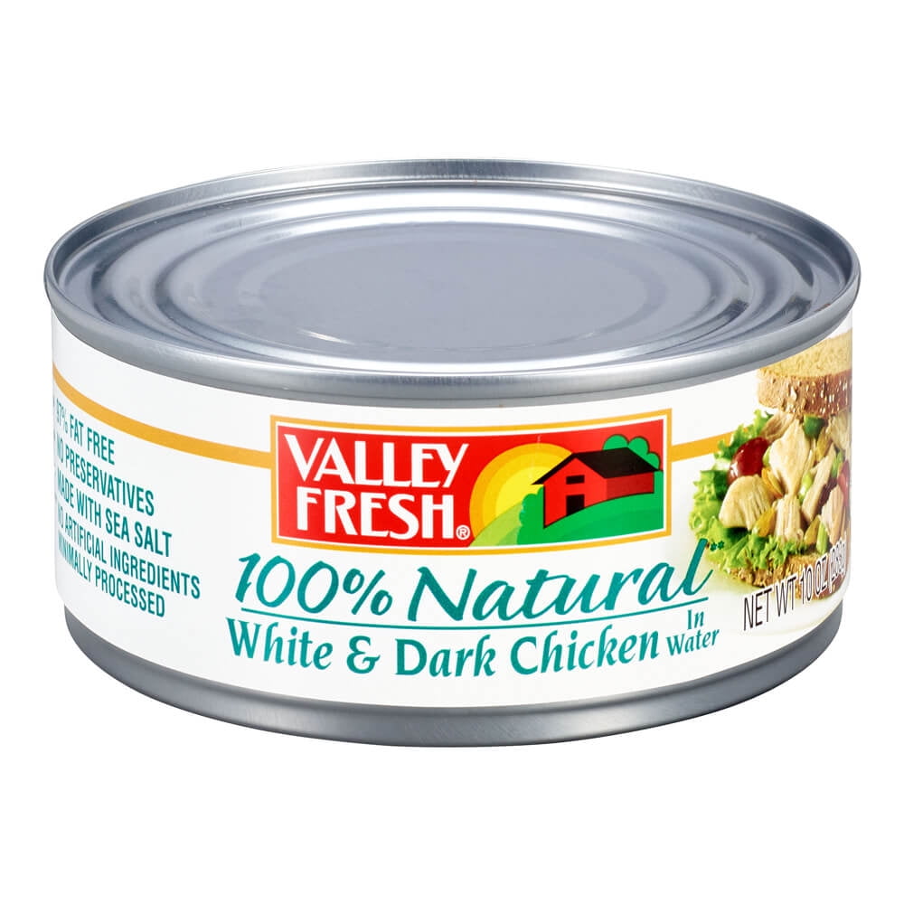 Valley Fresh 100% Natural White and Dark Canned Chicken in Broth, 10 oz