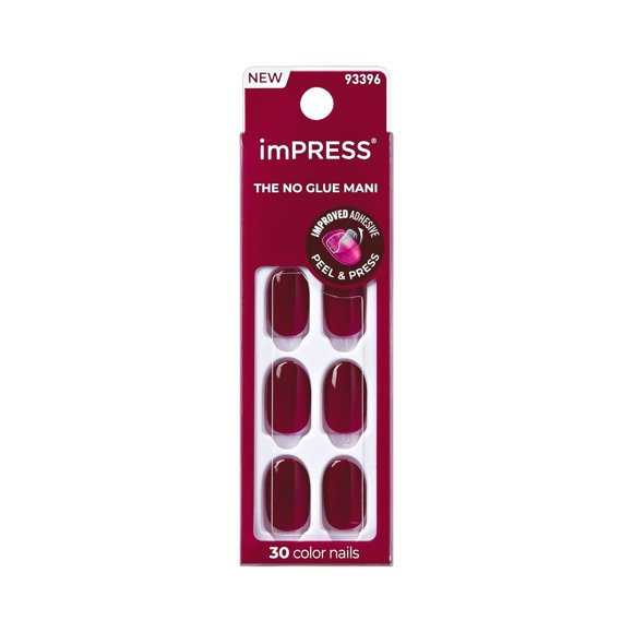 Uñas postizas imPRESS Maplewood Rojo corto ovalado 30 uds