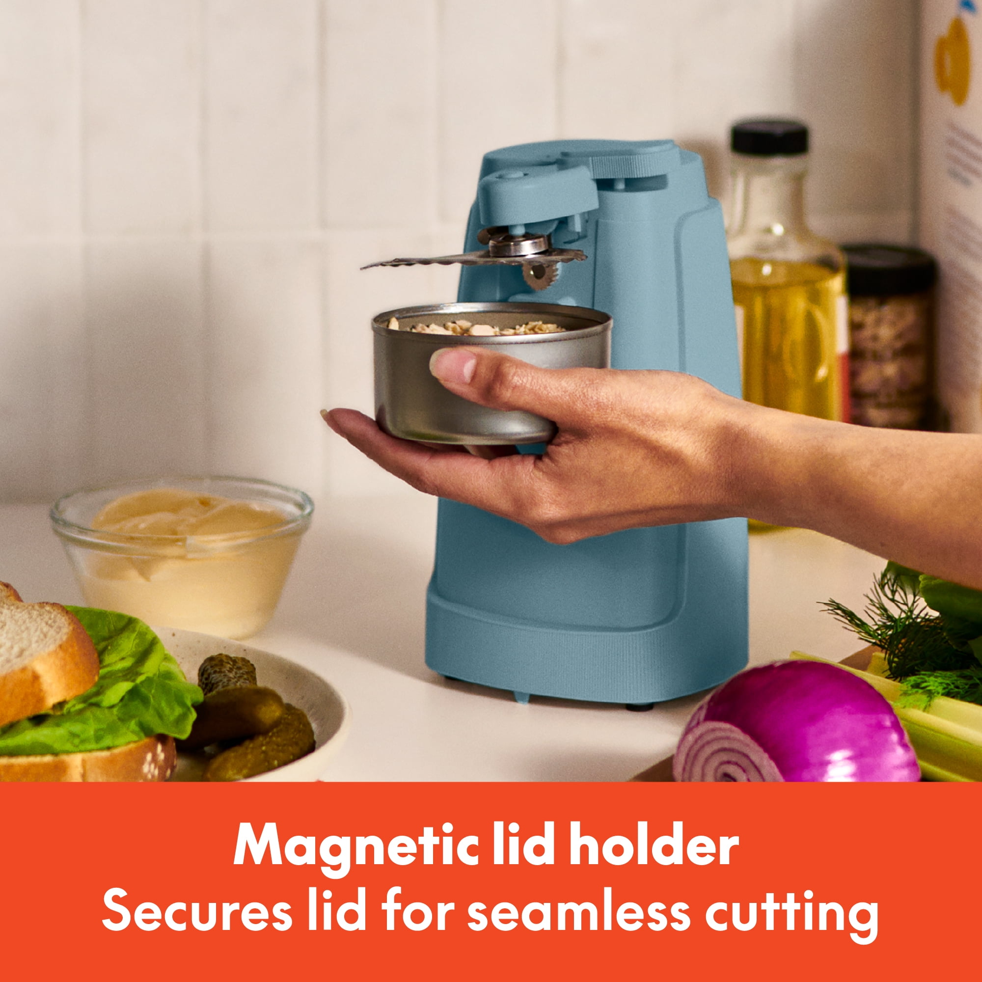 bella Electric Can Opener with Stainless Steel Cutting Blade and Cord Storage, Surf