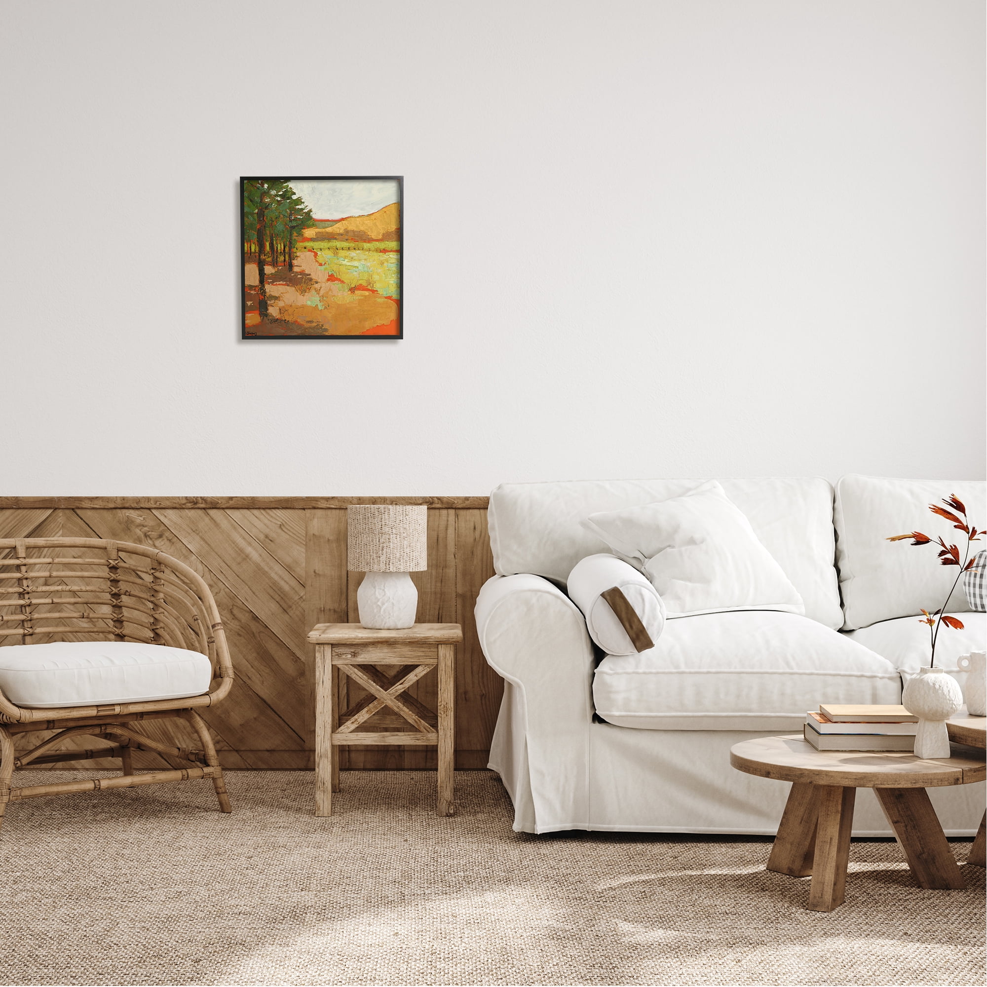 Stupell Industries Modern Landscape Painting Nature Painting Black Framed Art Print Wall Art, 17 x 17
