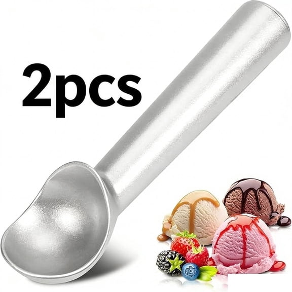 OFEFE 2-Pack Ice Cream Scoop, 7 Inch Non-Stick Anti-Freeze One Piece Aluminum Scooper Spoon, Heavy Duty Cookie Dough Scoop for Gelato, Sorbet, Almond, Easy Clean Dishwasher Safe (Silver)