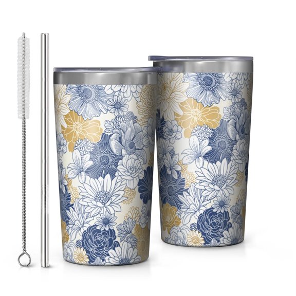 Pioneer Flower 10oz Tumblers Stainless Steel Tumbler with Lid and Straw,Vacuum Insulated Double Wall Travel Tumbler Cups with Cleaning Brush for Coffee, Tea
