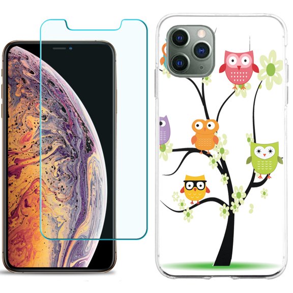 For Apple iPhone 11 Pro Case , Slim-Fit TPU Protective Phone Case with Tempered Glass Screen Protector, by OneToughShield ® - Tree Owl