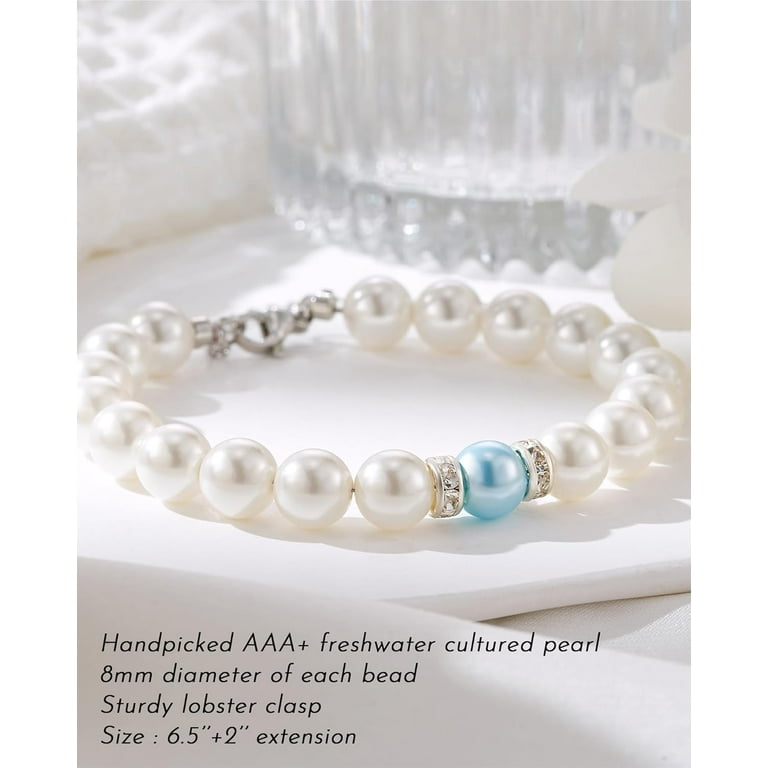 Something Blue Pearl Bracelet For Bride - Adjustable, Bridal Shower Gift With Card, Wedding Accessory