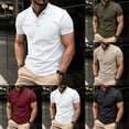 thumbnail image 3 of Summer Mens Casual Button Collar Shirts Short Sleeve Tops Muscle Fitness T-Shirt, 3 of 11