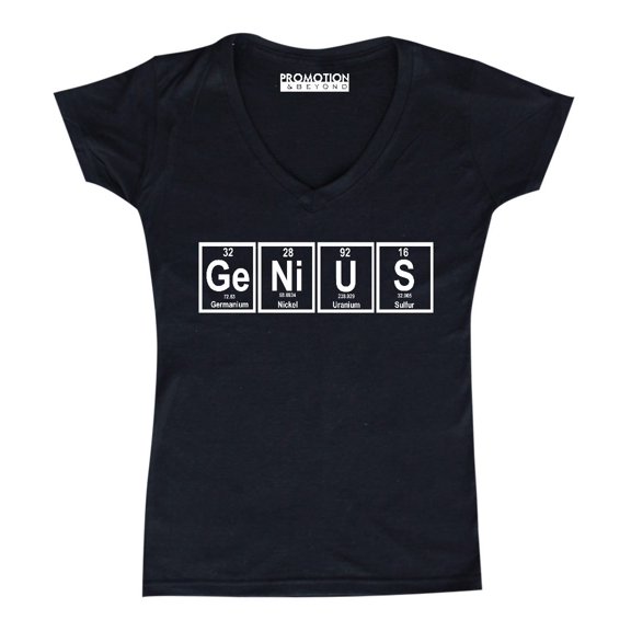 P&B Genius Periodic Table Funny Women's V-neck, Black, M