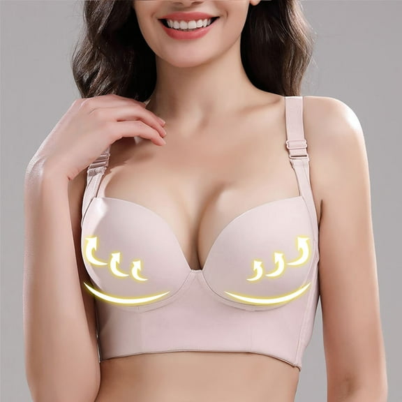 QLEICOM Everyday Bras for Women, Women's Comfort Lift Wirefree Bra Comfortable Breathable No Steel Ring Seven-breasted Lift Breasts Bra Underwear Bras No Underwire Pink Cup 44/100CDE