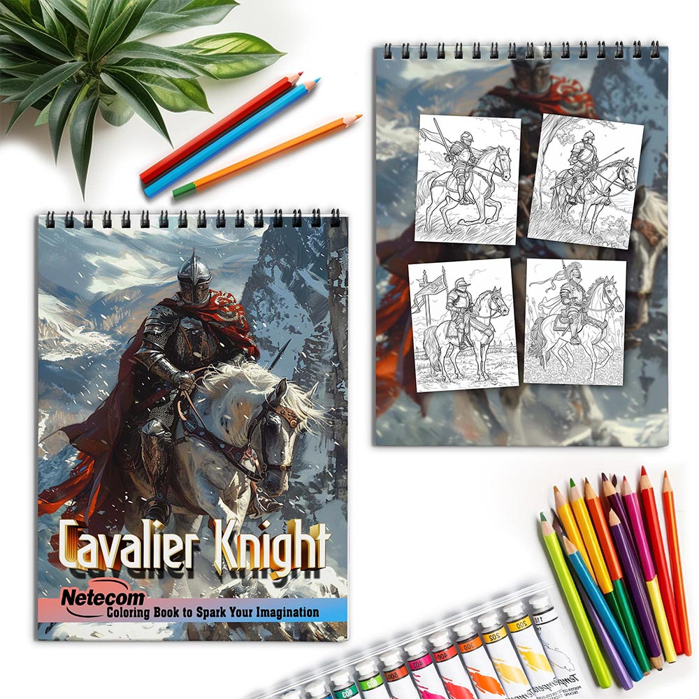 Netecom Cavalier Knight Coloring Book for Adults, Spiral Bound, Soft Cover