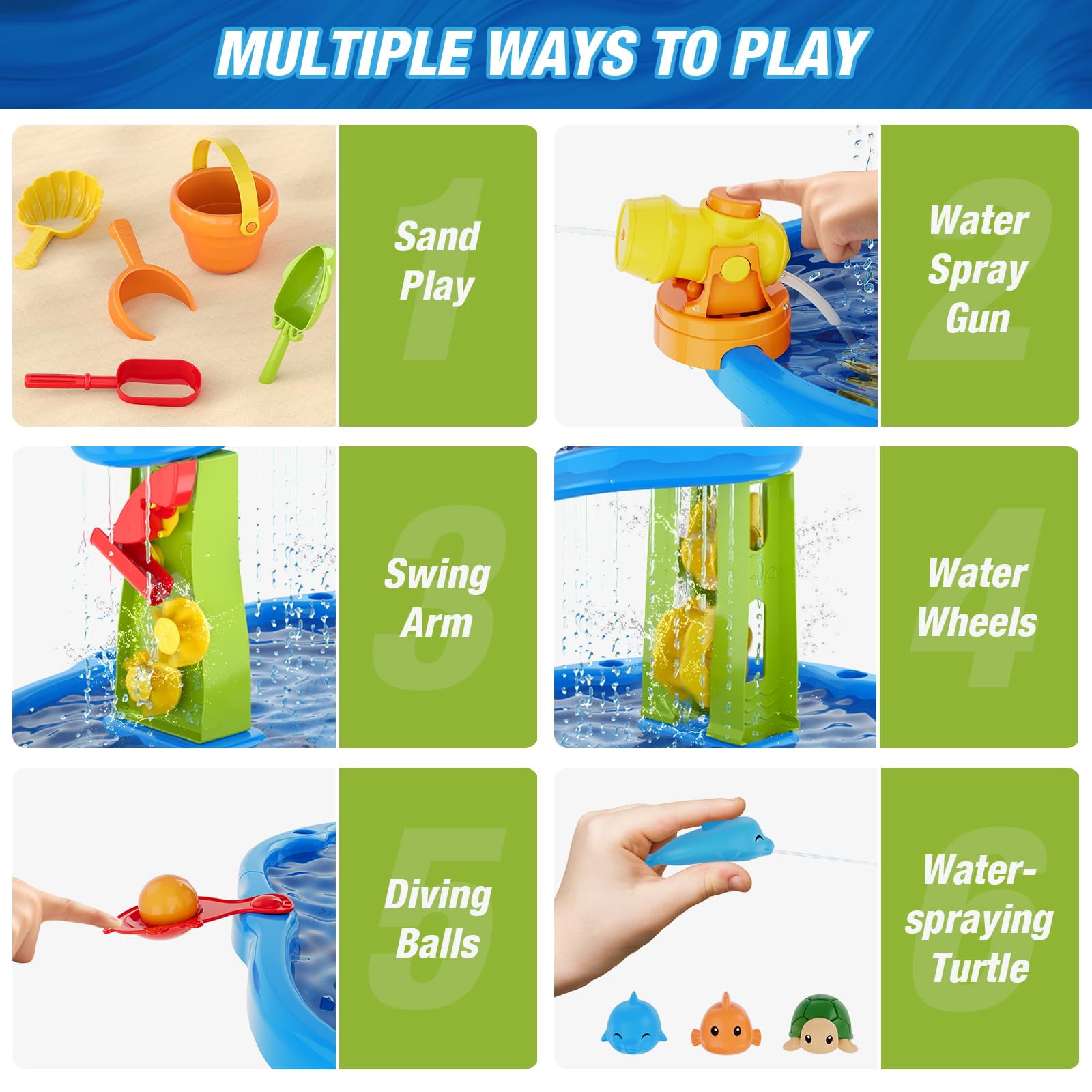JoyStone 3-Tier Kids Sand Water Table with Umbrella, Outdoor Sensory Play Table Toy, 28.66" Tall, Summer Gift for Toddlers & Kids (Pump Not Included)