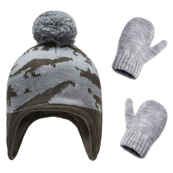 Angala Chicminie 2 Pcs/Set Children Hat Neck Warp Gloves Set Thickened Print Knitted Heat Retention Windproof Keep Warm Girls Boys Outdoor Gloves Set Cozy Cute Practical 4-6 Years
