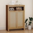 thumbnail image 3 of ModFusion Natural Wood Color Shoe Cabinet with Woven Rattan Doors, Adjustable Shelves & Magnetic Closure, 3 of 9