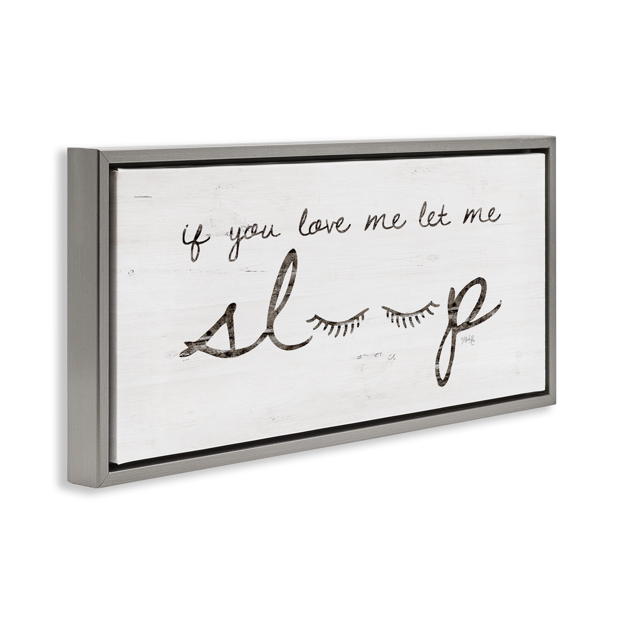 Stupell Industries Let Me Sleep Phrase with Eyelashes Inspirational Painting Gray Floater Framed Canvas Art Print Wall Art, 31 x 14