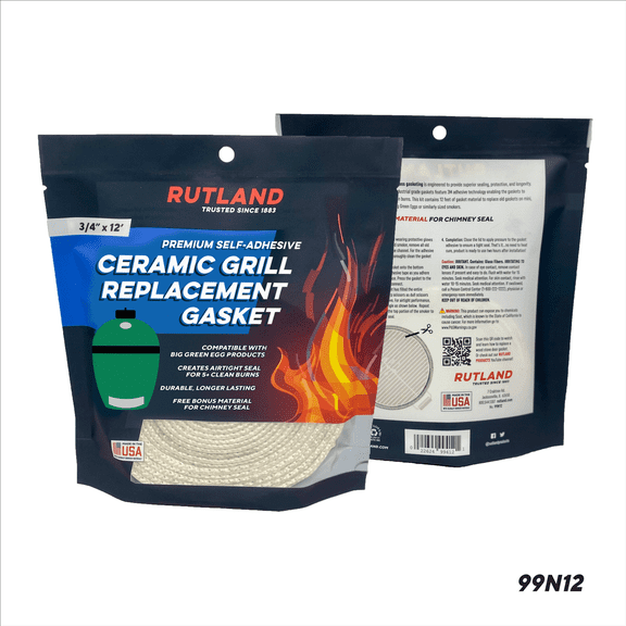 Rutland BBQ & Smoker Replacement Gasket, Braided Fiberglass, 3/4" x 12'