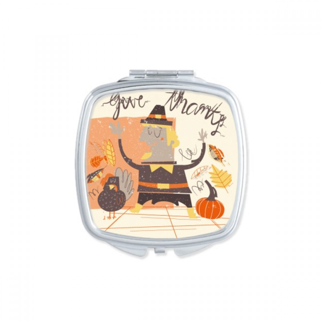Thanksgiving Day Cartoon Man Pattern Square Mirror Portable Compact Pocket Makeup Double Sided Glass