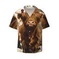 thumbnail image 2 of Lsque Cow With Butterflies Lilies print Men's Cuban Collar Short Sleeve Shirt Summer Beachwear Casual Button Down Fashionable Vacation Leisure Shirt-Medium, 2 of 7