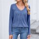 thumbnail image 4 of Ailaofu Women Tops Long Sleeve Shirts V Neck Loose Fit Soft Casual Solid Color T-Shirts Fall Clothing, 4 of 6