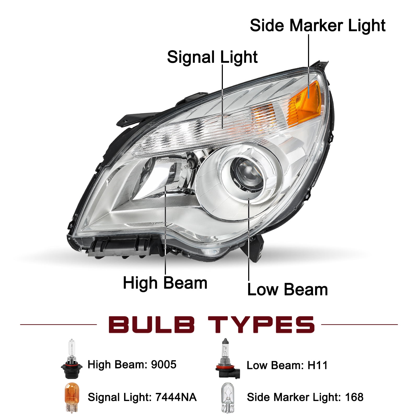 Left Driver LH Side for 2010-2015 Chevy Equinox Projector Halogen Headlight