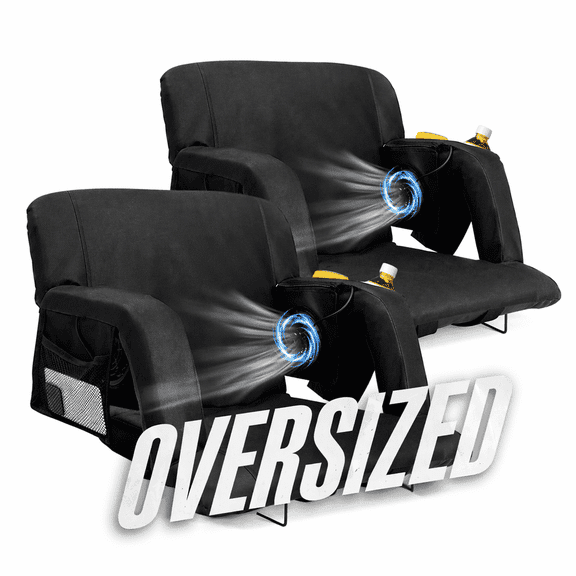 Aboron Oversized Stadium Seats with Fans and Back Support for Bleachers, 25" W Portable Reclining Stadium Seat w/ Padded Cushion & Pockets, Backpack Stadium Seat w/ Shoulder Straps for Adults 2 Pack