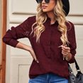 thumbnail image 3 of Blusa holgada de moda transpirable con botones y cuello vuelto de manga larga para mujer, 3 of 7