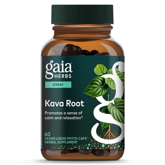 Gaia Herbs Kava Root - Helps Sustain a Sense of Calm & Relaxation During Times of Stress*- Made With Noble Kava Cultivars - 60 Vegan Liquid Phyto-Caps (60 Servings)