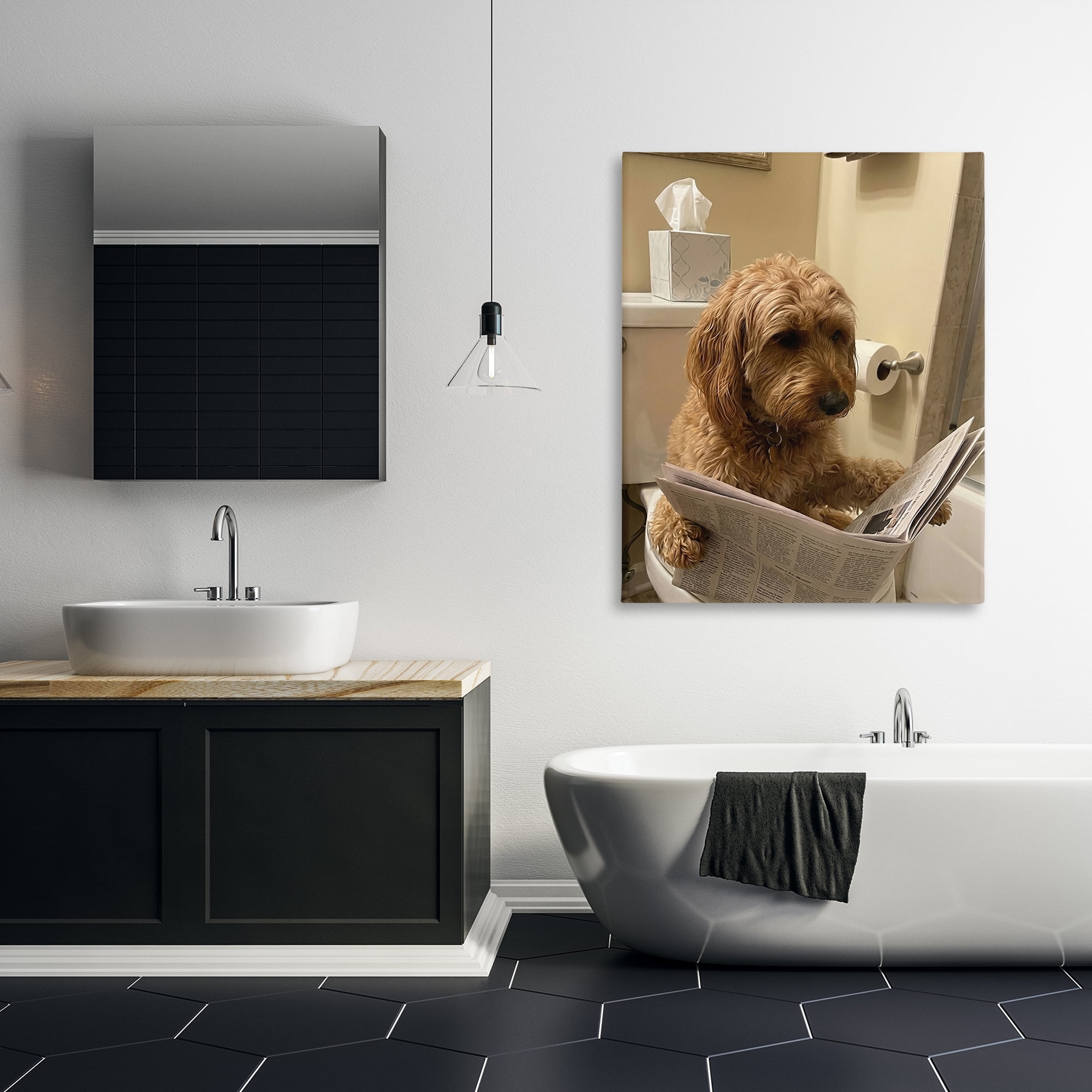 Stupell Industries Dog & Paper on Toilet Canvas Wall Art, design by Abigail Walker