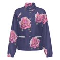 thumbnail image 5 of Jackets for Women Winter Coat Jackets Flannel Stand Collar Jacket(Purple Floral Diamond Pattern,Size:S-4XL), 5 of 7