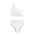 thumbnail image 5 of RUTAYY Swimwear Women Solid Color Pleated Bikini Set Belly Cinching 2PCS Swimsuit Shoulder Split Swimsuit Pool Swim Wear, 5 of 6