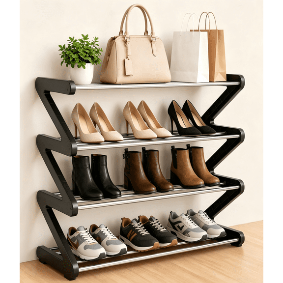 Colorfish Shoe Rack Shoe Rack Organizer Four Tier Shoe Rack Daily Use Bedroom Closet Entryway Bedroom 51X46Cm
