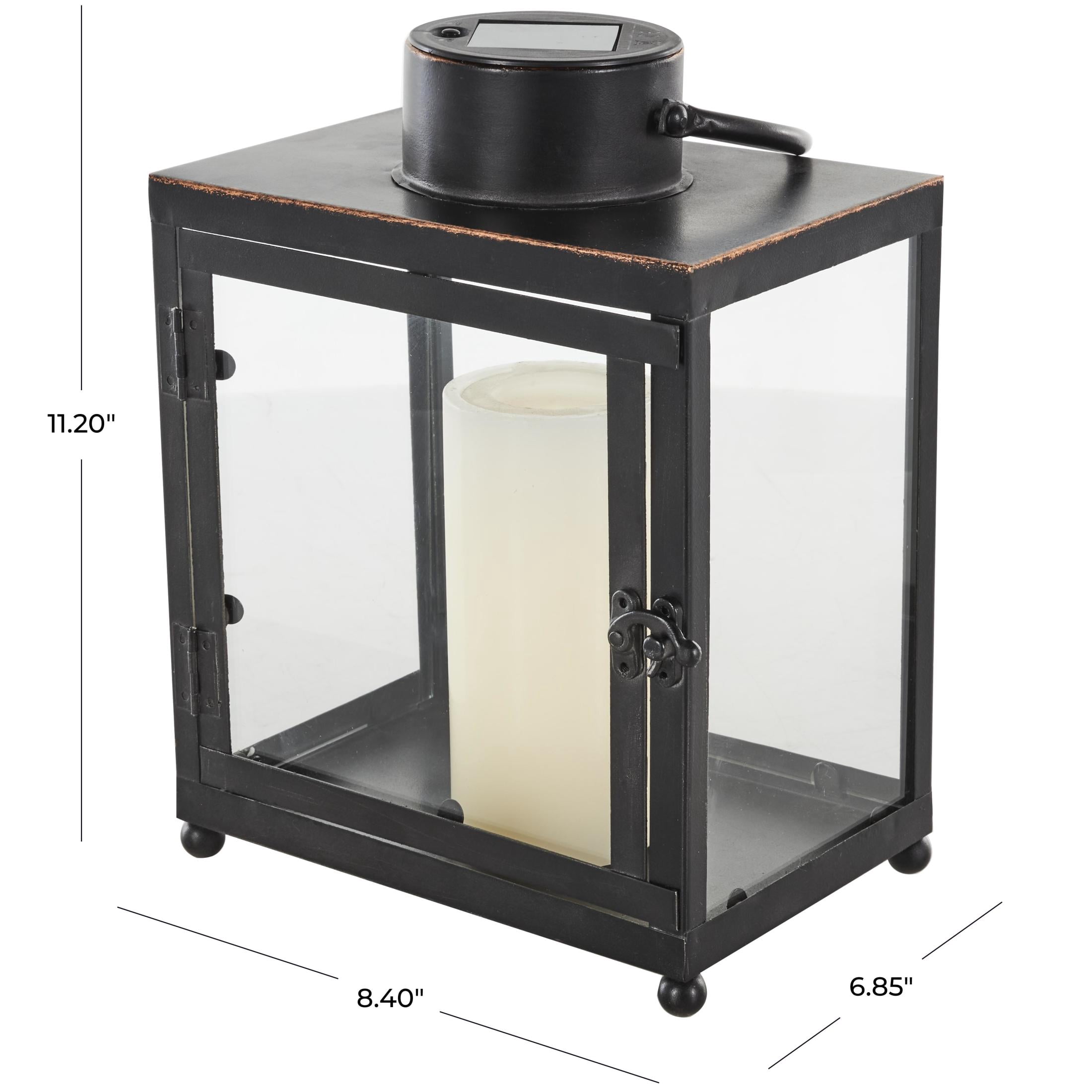 DecMode Black Metal Modern Candle Lantern with Gold Accents